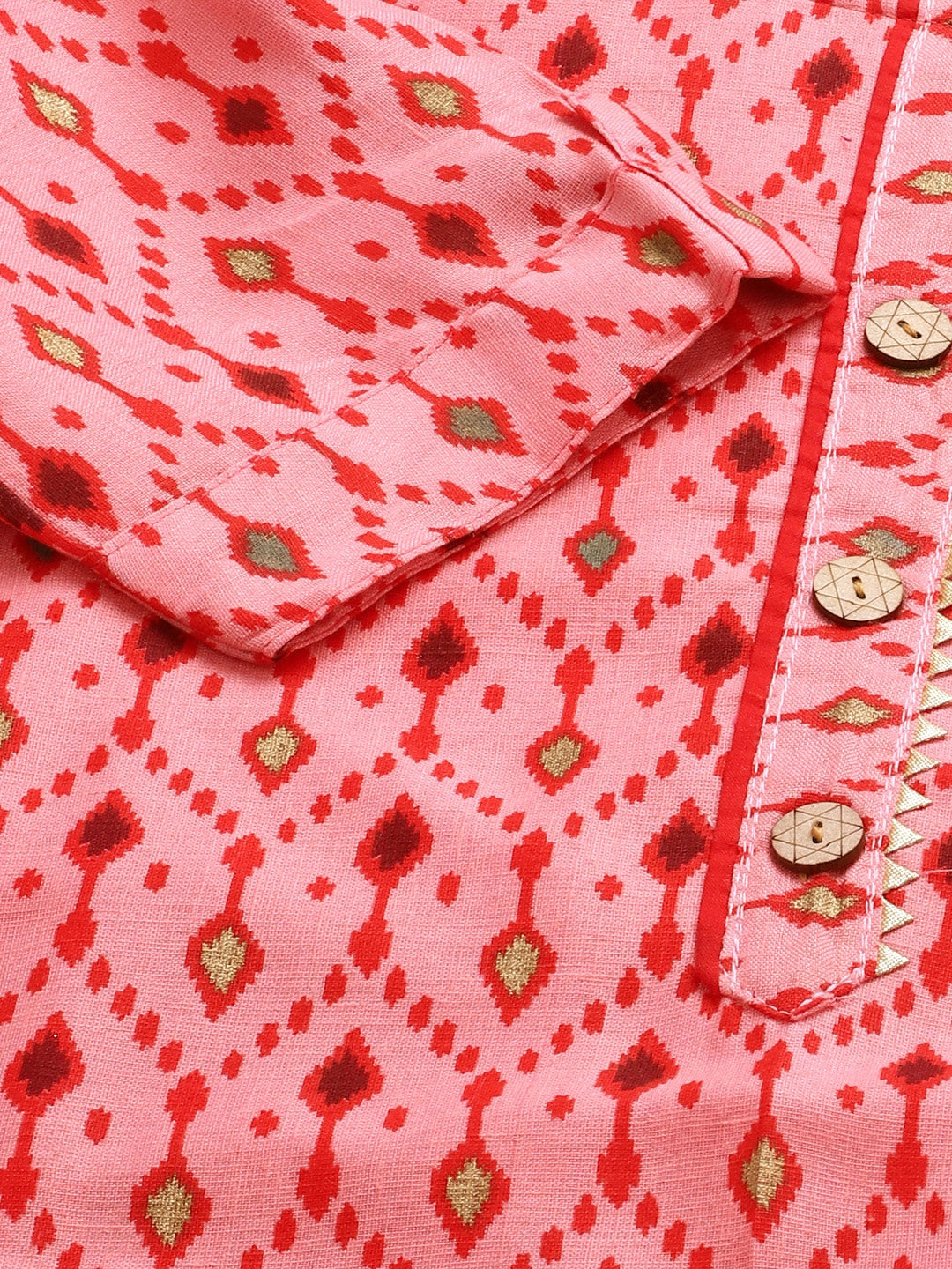Ikat Inspired Cotton Unstitched Suit with Chiffon Gotta Patti Embroidered Dupatta