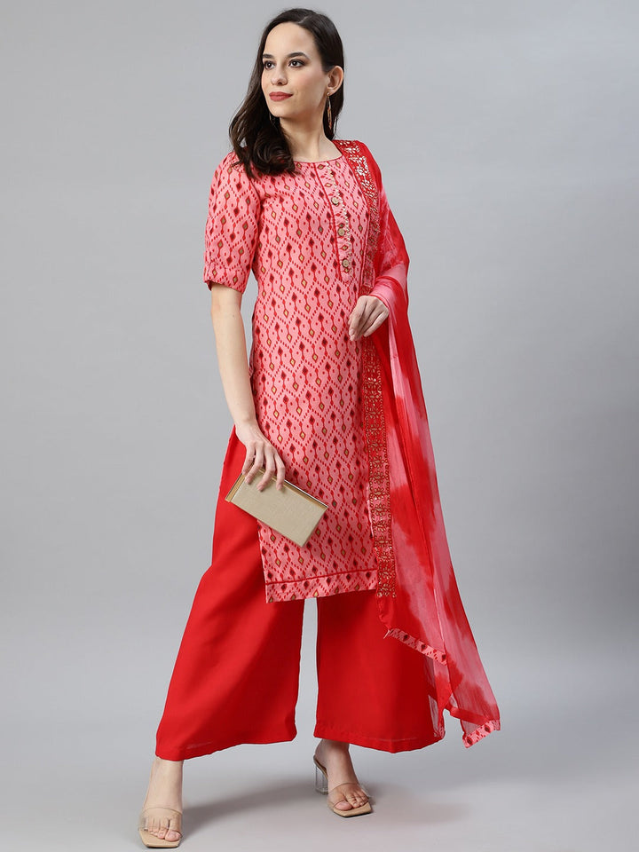 Cotton Stitched Printed Suit With Chiffon Gotapatti Embroidered Dupatta