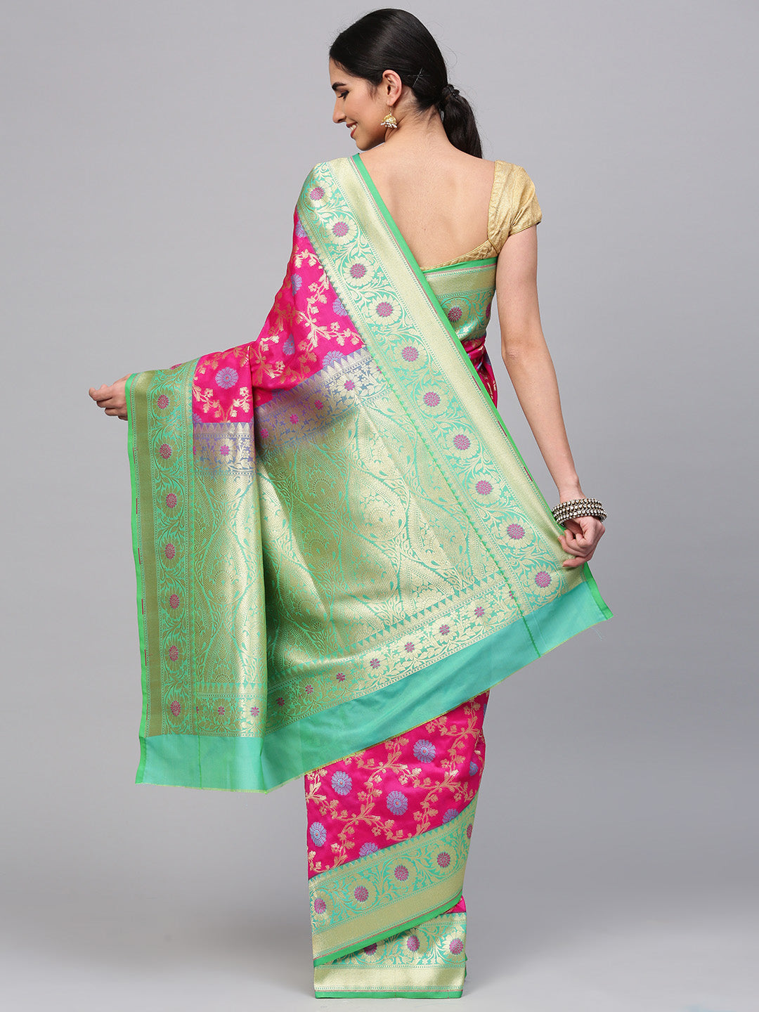 Banarasi Silk saree with Handloom Woven ZFloral Meenakari Pattern