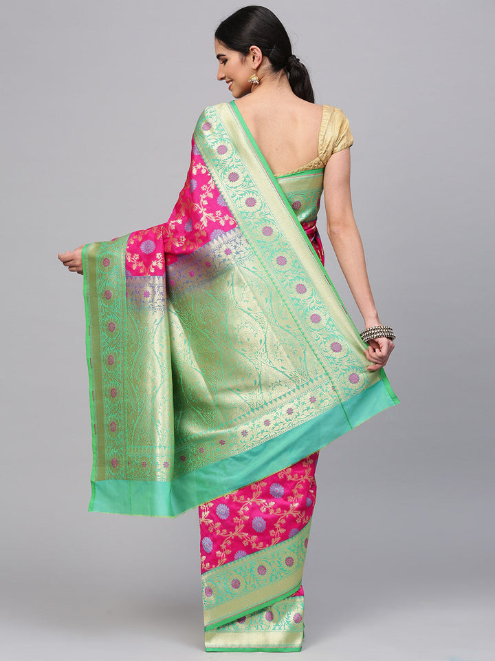Banarasi Silk saree with Handloom Woven ZFloral Meenakari Pattern