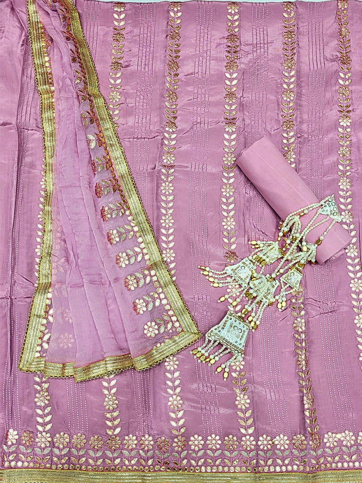 Gota Patti & Resham Embroidered Punjabi Suit Dupatta with Striped Floral Pattern