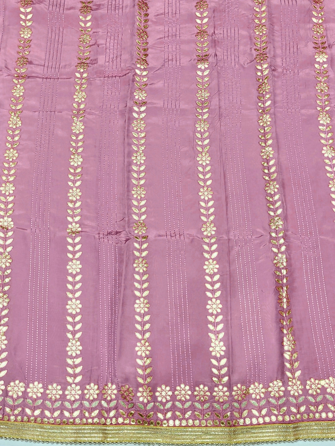 Gota Patti & Resham Embroidered Punjabi Suit Dupatta with Striped Floral Pattern