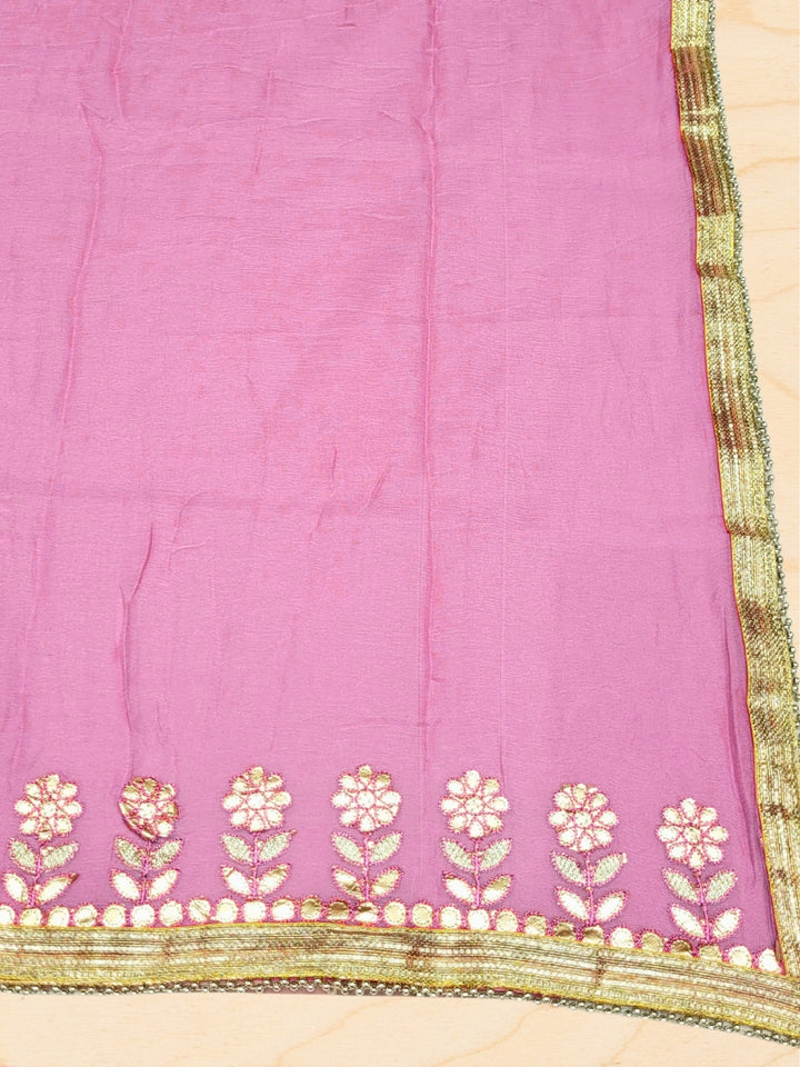 Gota Patti & Resham Embroidered Punjabi Suit Dupatta with Striped Floral Pattern