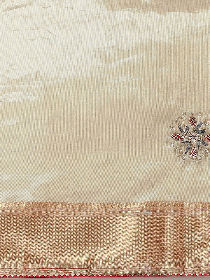Grey Crystal Chanderi Silk Saree with Zari & Cutdana Embroidery