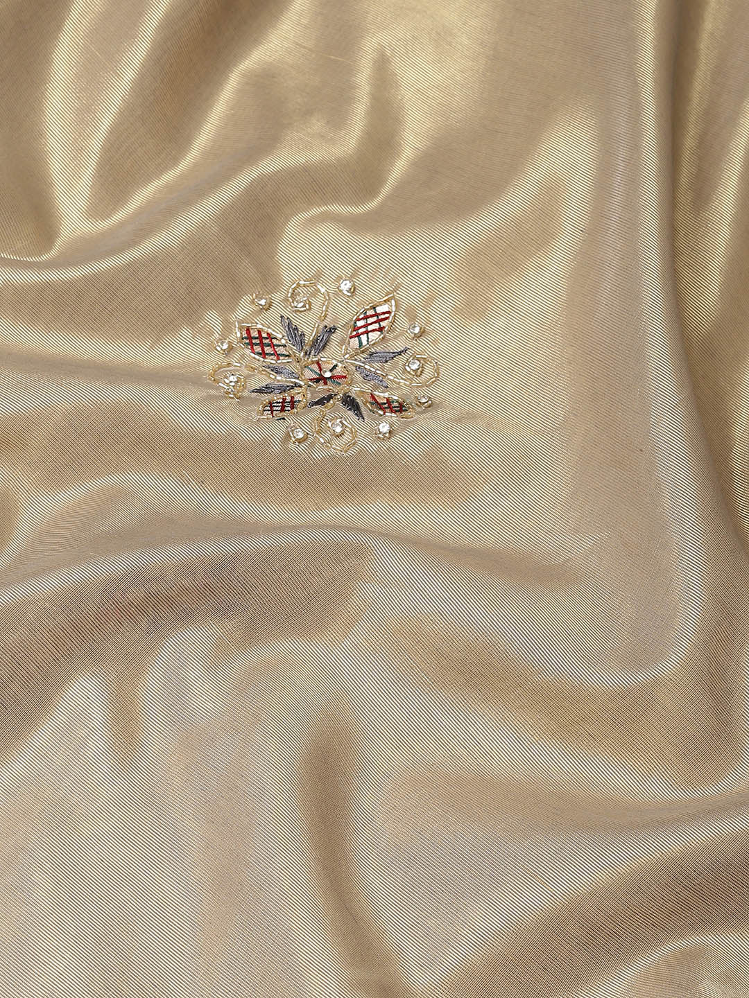 Grey Crystal Chanderi Silk Saree with Zari & Cutdana Embroidery