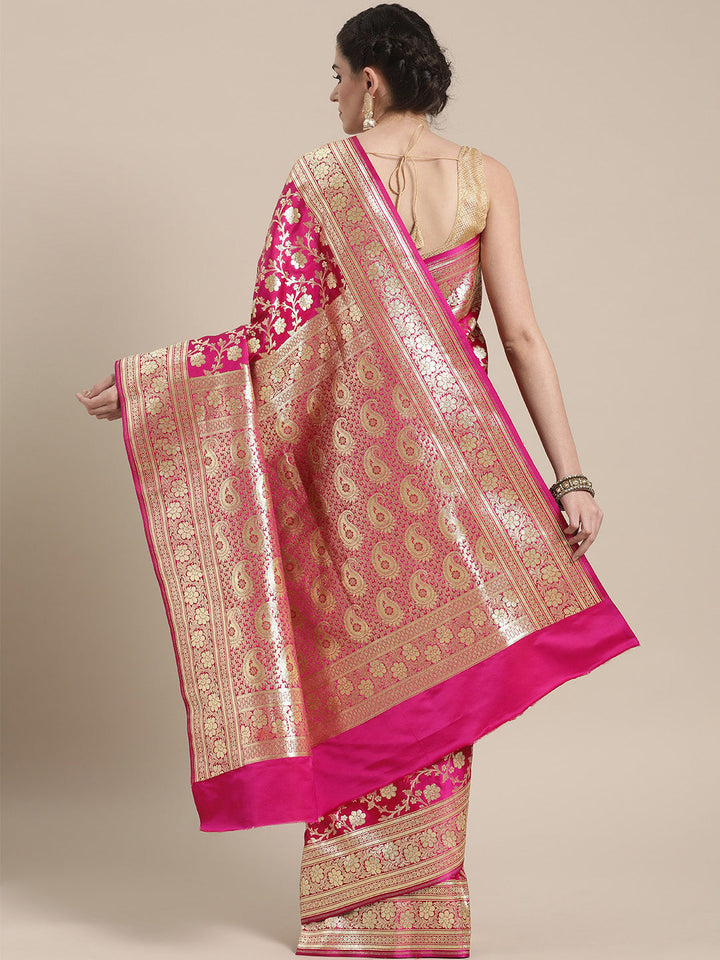 Kanjiwaram silk saree with intricate zari weaving in a jaal pattern