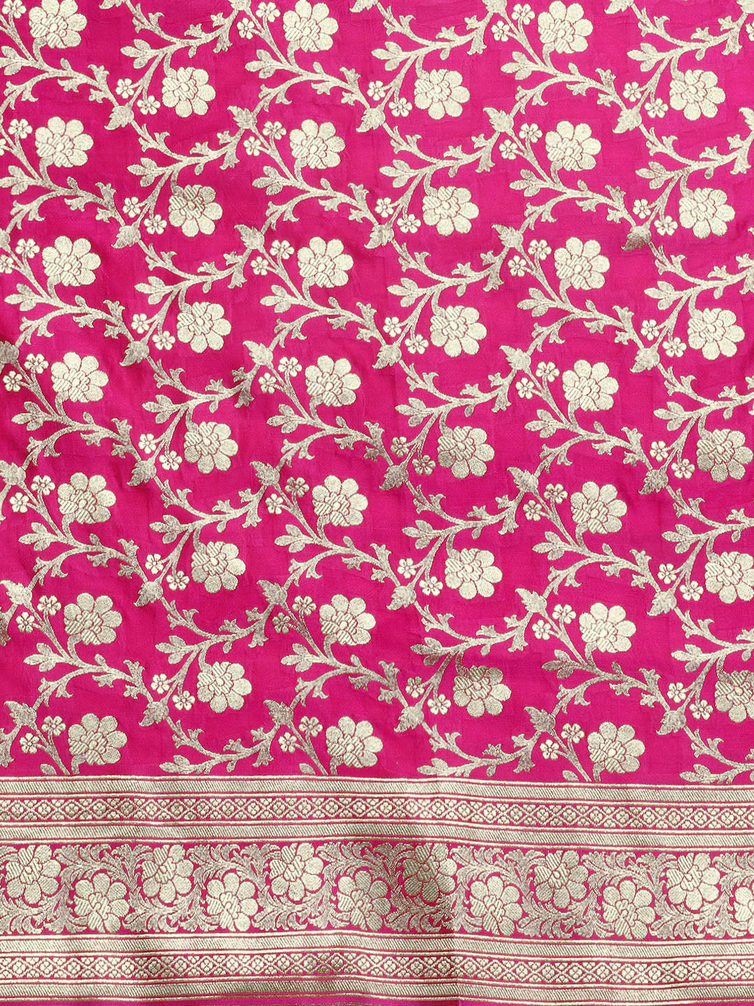 Kanjiwaram silk saree with intricate zari weaving in a jaal pattern