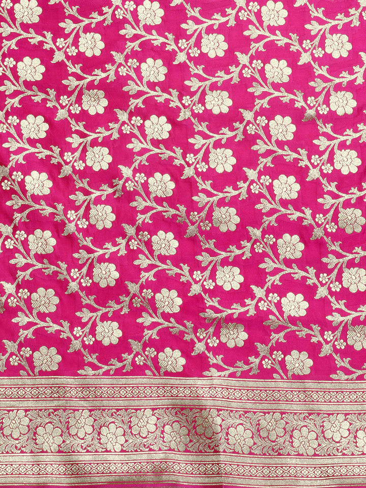 Kanjiwaram silk saree with intricate zari weaving in a jaal pattern
