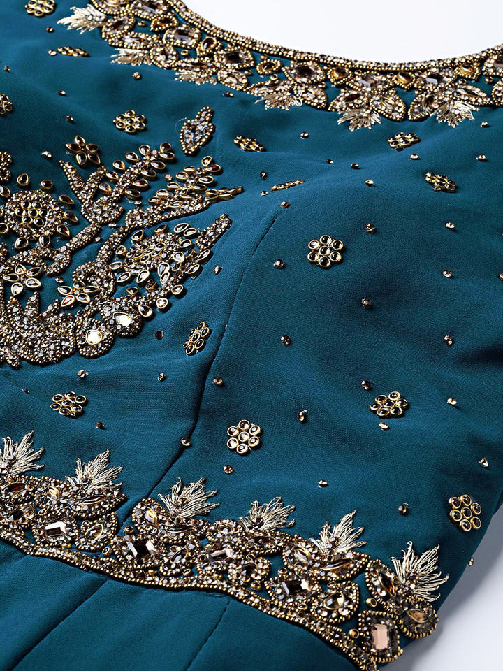 Cocktail Gown with Batwing Sleeves and Embroidered Dupatta