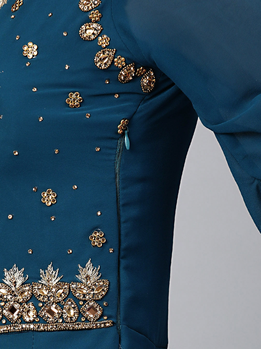 Cocktail Gown with Batwing Sleeves and Embroidered Dupatta