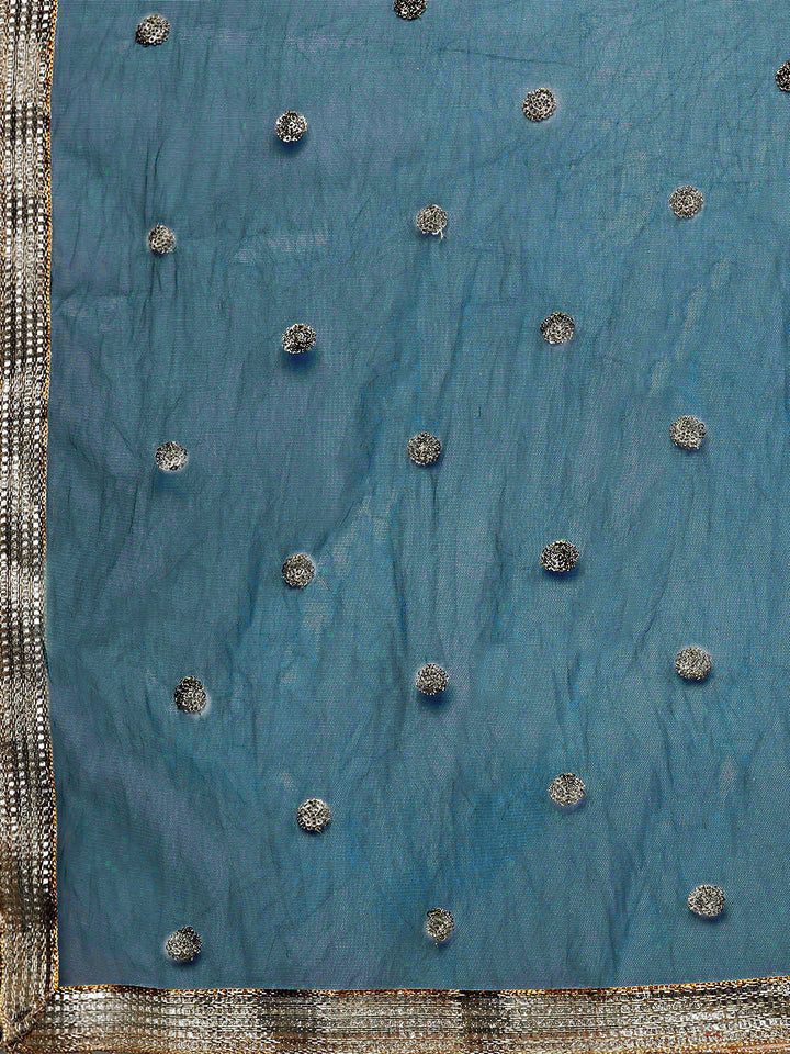 Cocktail Gown with Batwing Sleeves and Embroidered Dupatta