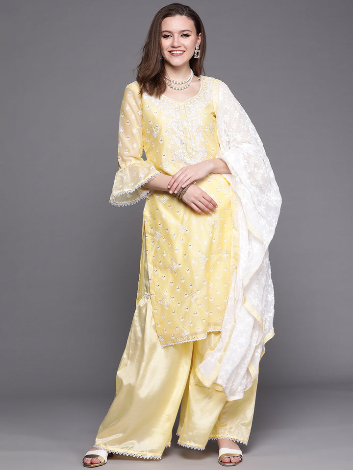 Chikankari Schiffli Sharara Suit with Chiffon Dupatta