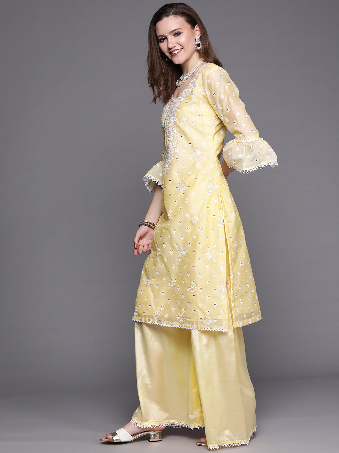 Chikankari Schiffli Sharara Suit with Chiffon Dupatta