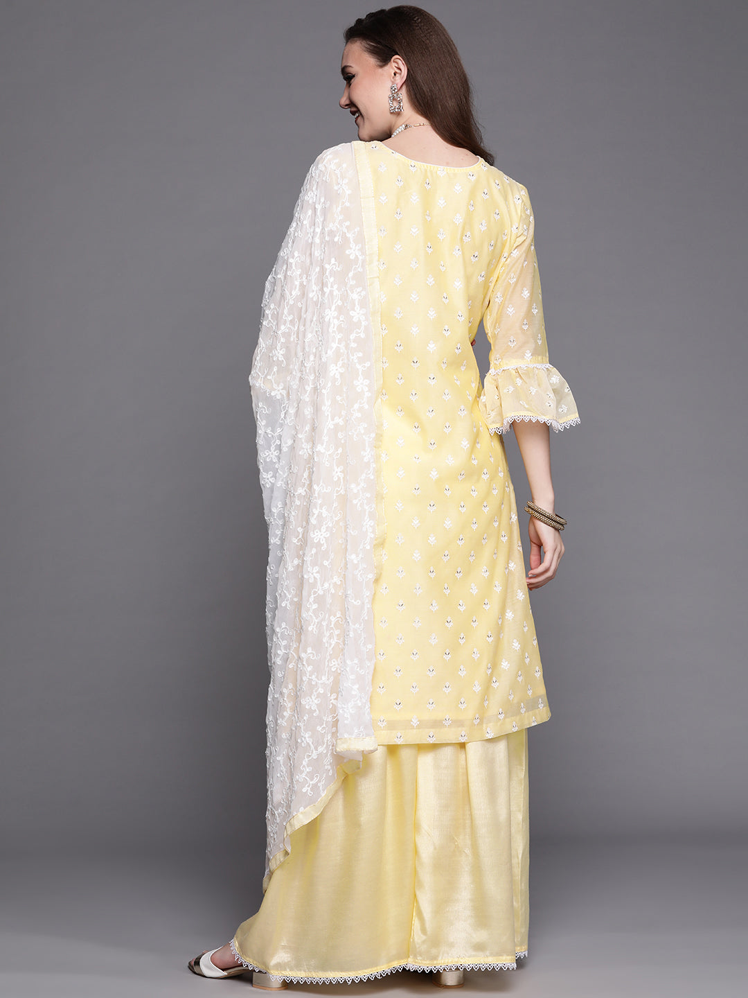 Chikankari Schiffli Sharara Suit with Chiffon Dupatta