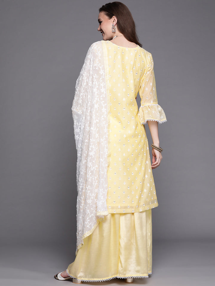 Chikankari Schiffli Sharara Suit with Chiffon Dupatta