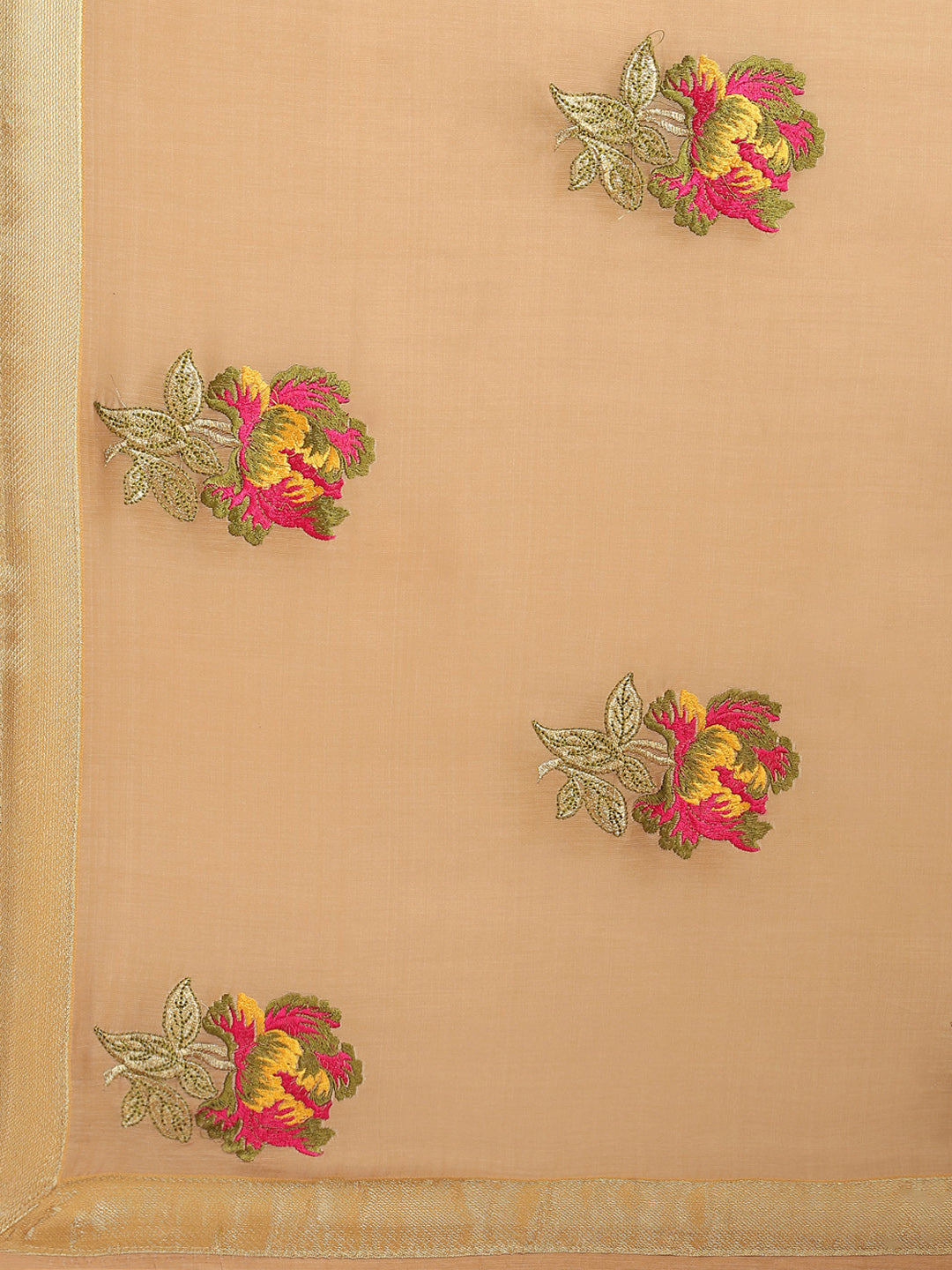 Beige Floral Resham Thread Embroidery Cotton Tussar Saree