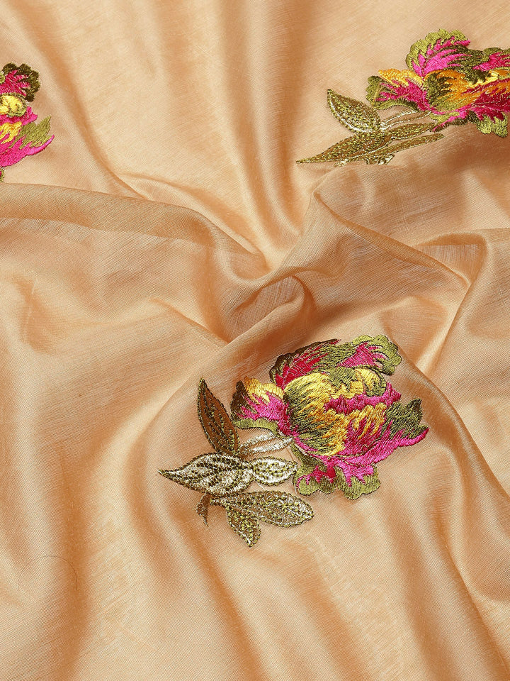Beige Floral Resham Thread Embroidery Cotton Tussar Saree