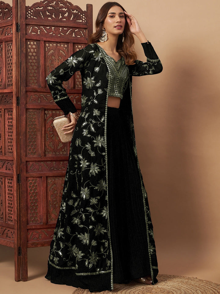 Chhabra 555 Georgette Indo-western Set with Sequin Embroidered Floor length Jacket & Pleated Skirt
