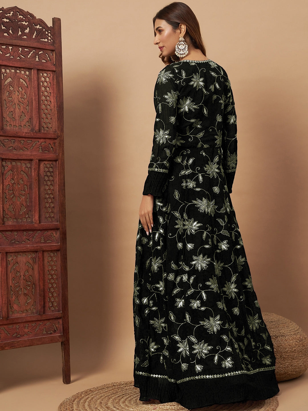 Chhabra 555 Georgette Indo-western Set with Sequin Embroidered Floor length Jacket & Pleated Skirt