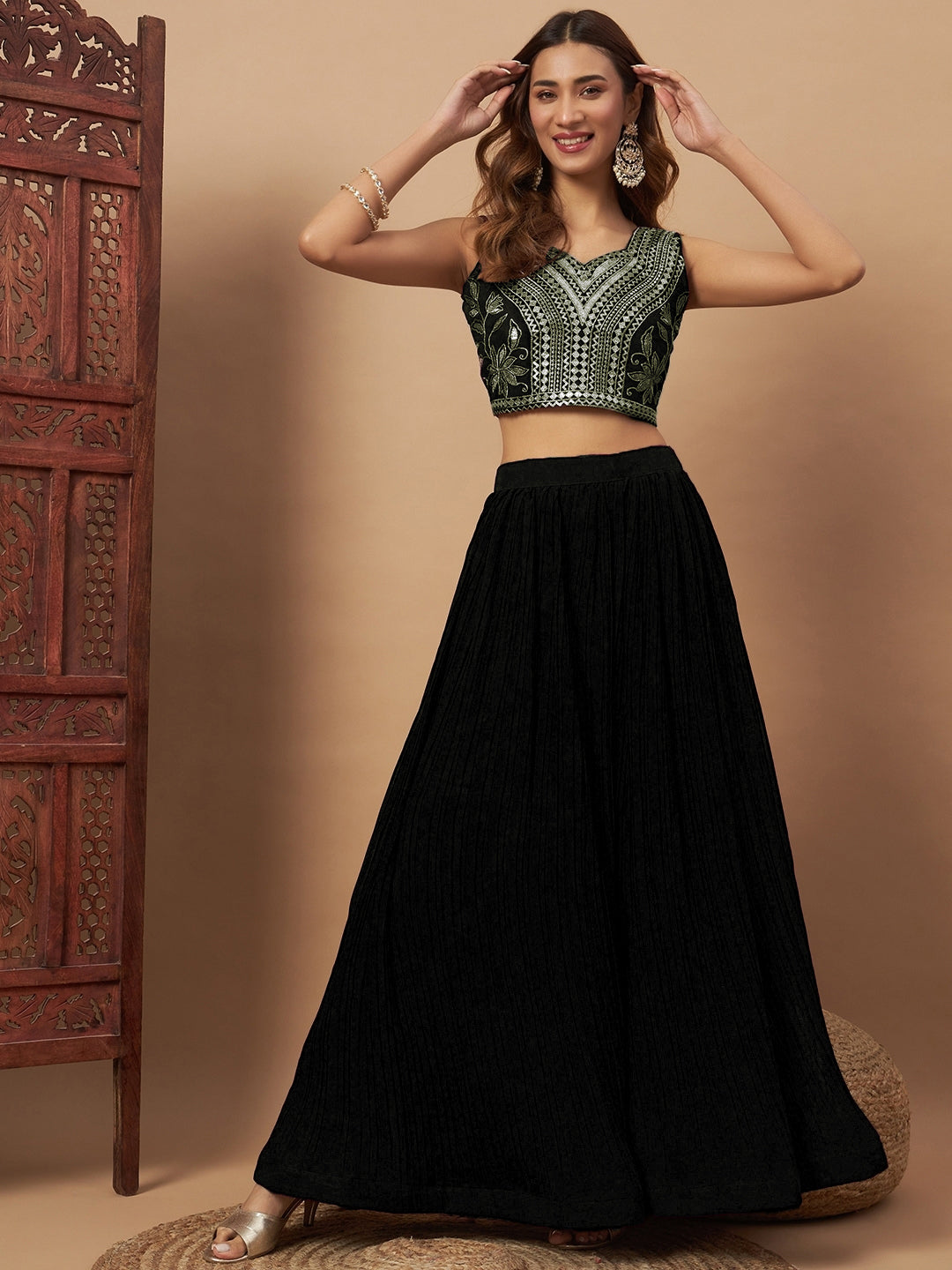 Chhabra 555 Georgette Indo-western Set with Sequin Embroidered Floor length Jacket & Pleated Skirt