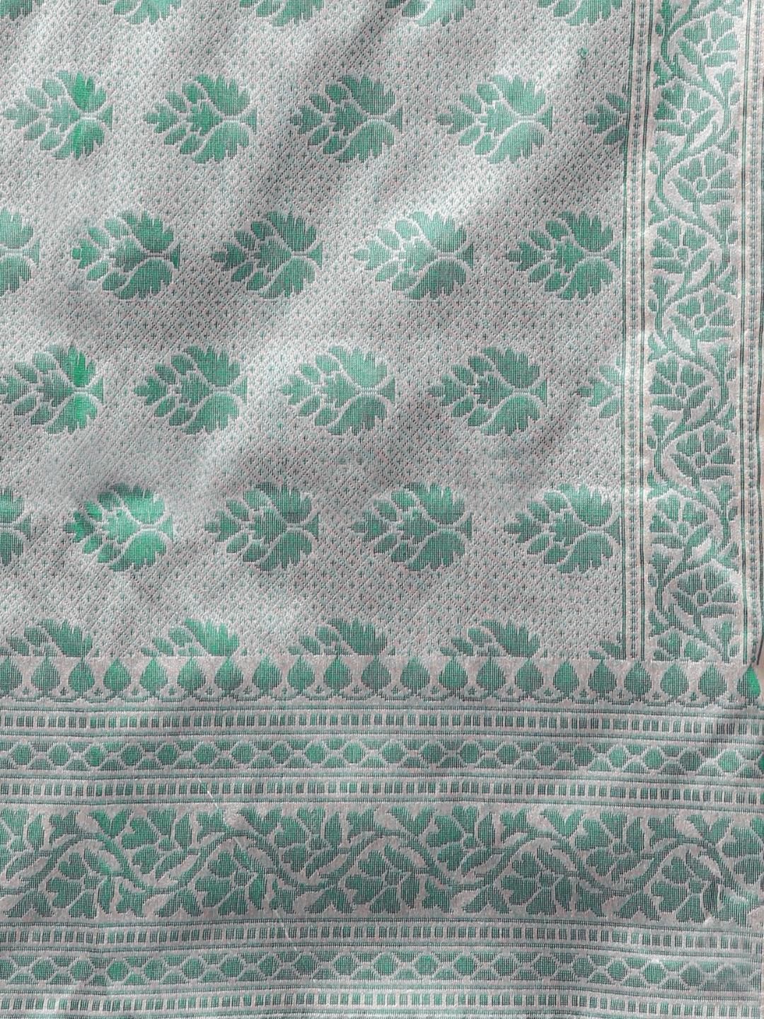 Cream Turquoise Cotton Silk saree with handloom weaving floral patterns