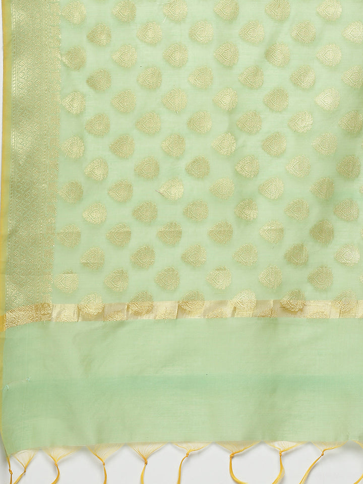 Banarasi Kurta Set with Zari meenakari Floral weaving and Handloom dupatta