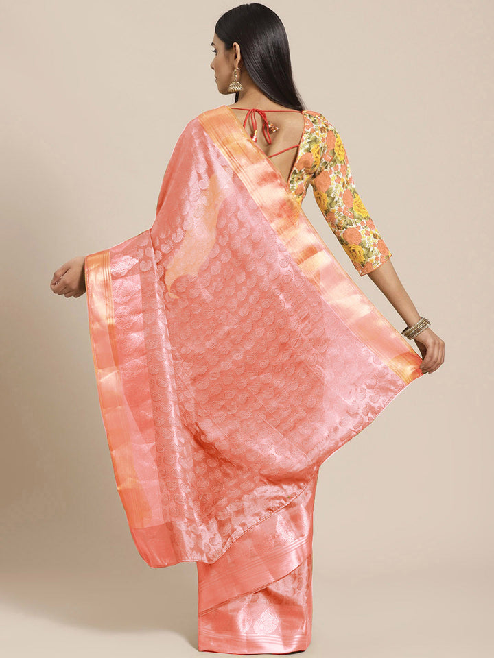 Banarasi Jamdani Embossed Saree with Resham Weaving & Zari Border