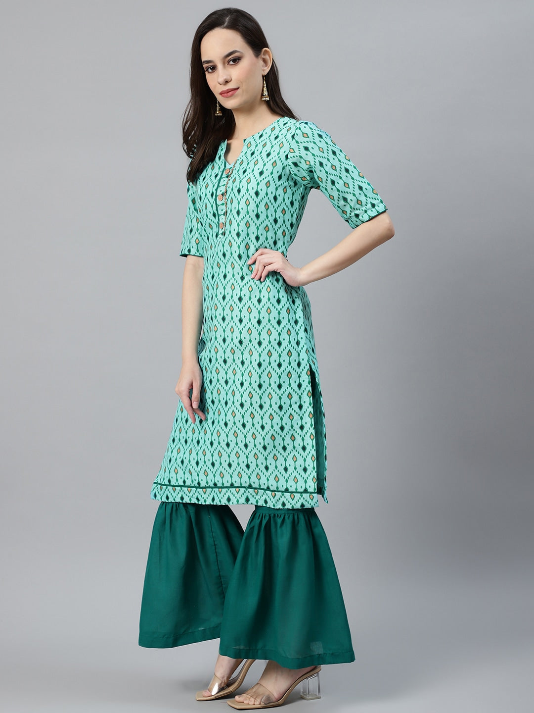 Ikat Inspired Cotton Unstitched Suit with Chiffon Gotta Patti Embroidered Dupatta