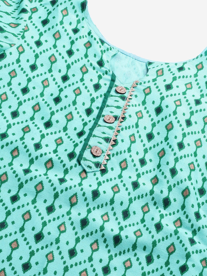 Ikat Inspired Cotton Stitched Kurta Sharara Set With Chiffon Gotta Patti Dupatta