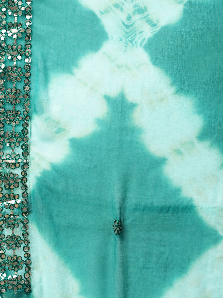 Ikat Inspired Cotton Stitched Kurta Sharara Set With Chiffon Gotta Patti Dupatta