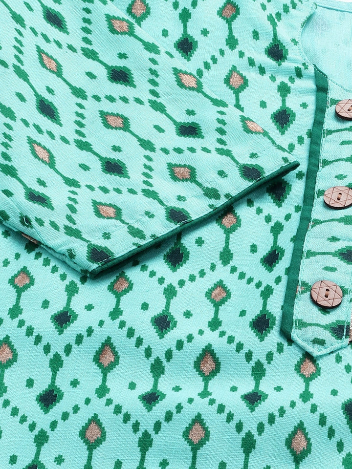 Ikat Inspired Cotton Stitched Kurta Sharara Set With Chiffon Gotta Patti Dupatta