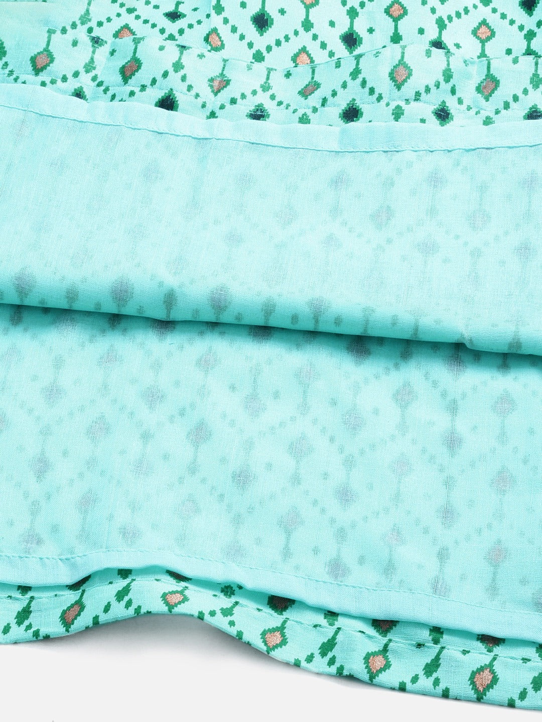 Ikat Inspired Cotton Stitched Kurta Sharara Set With Chiffon Gotta Patti Dupatta