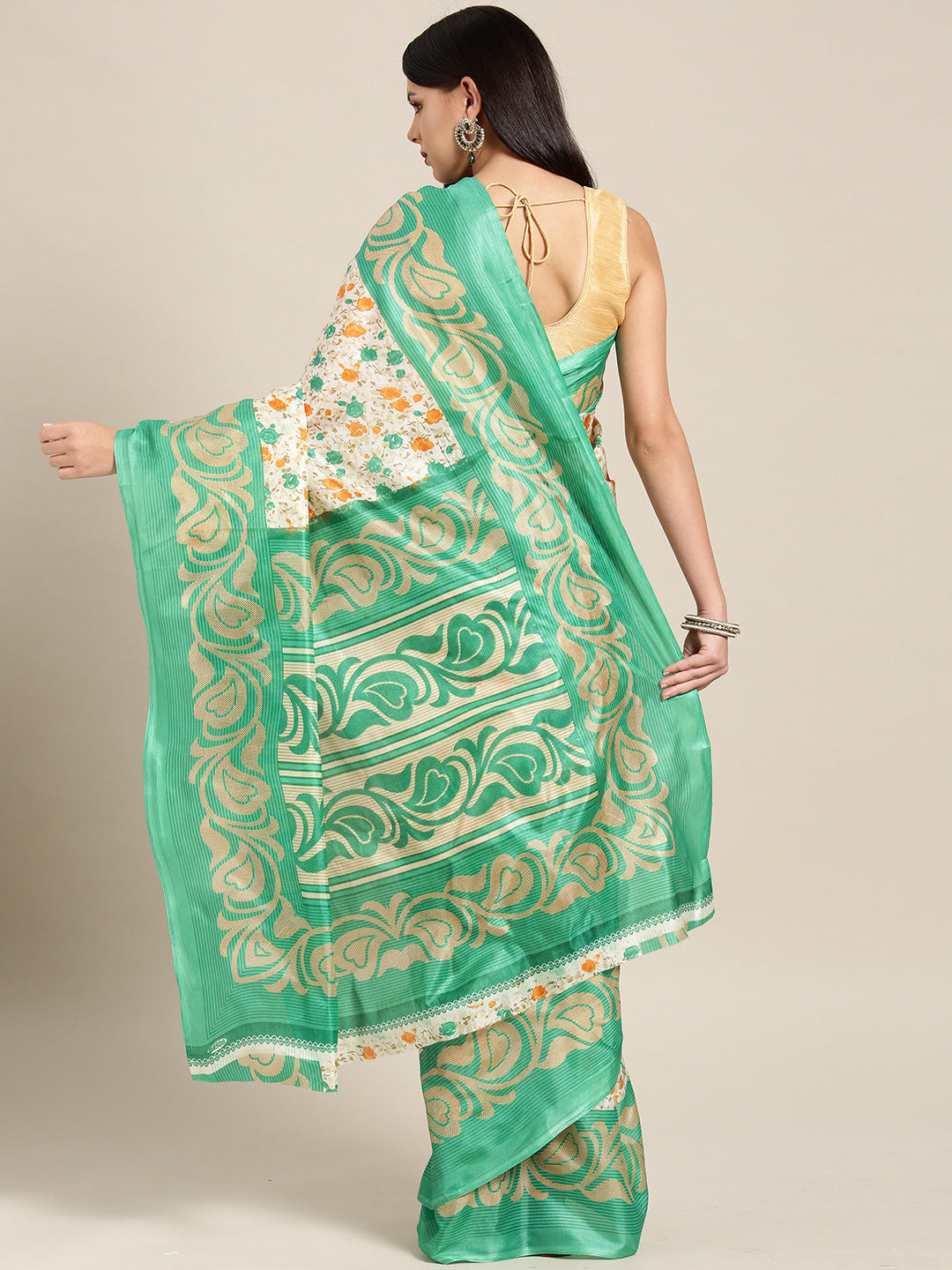 Printed Bhagalpuri Saree with Multicolor Floral and Paisley Motifs