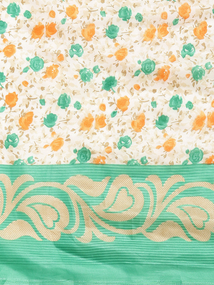 Printed Bhagalpuri Saree with Multicolor Floral and Paisley Motifs