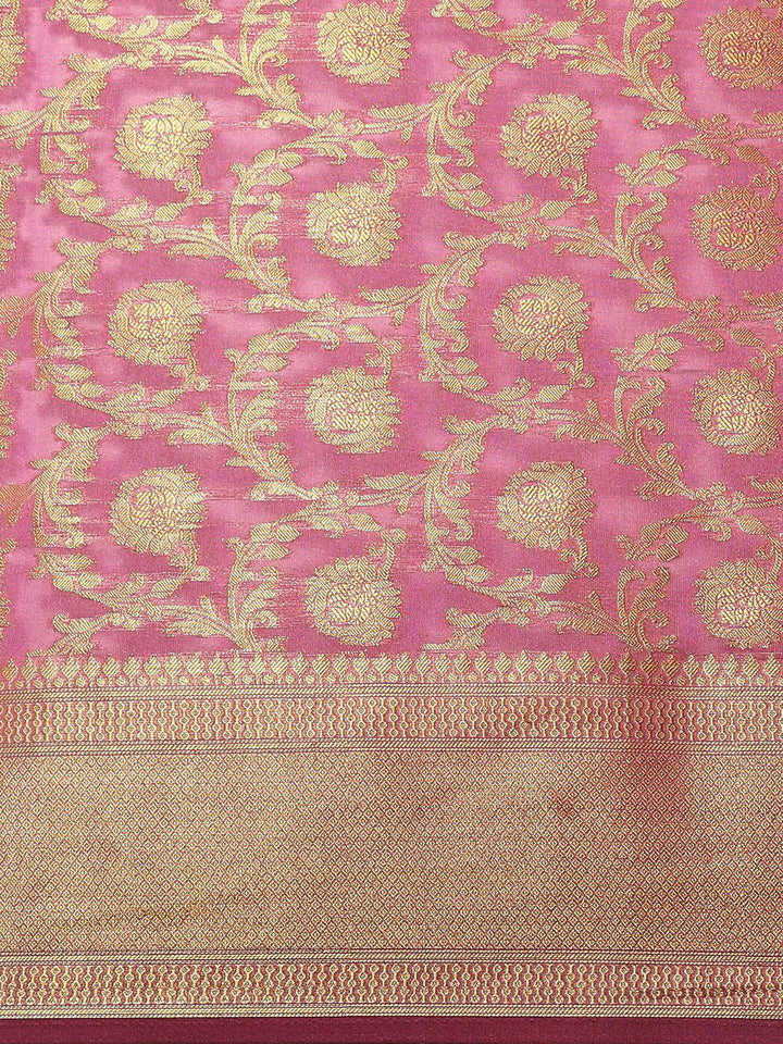 Violet Banarasi Floral Jaal Zari Woven Embroidered Silk Saree