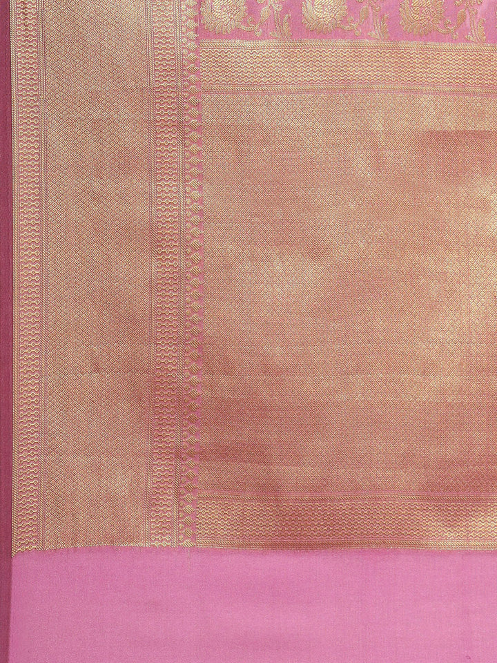 Violet Banarasi Floral Jaal Zari Woven Embroidered Silk Saree