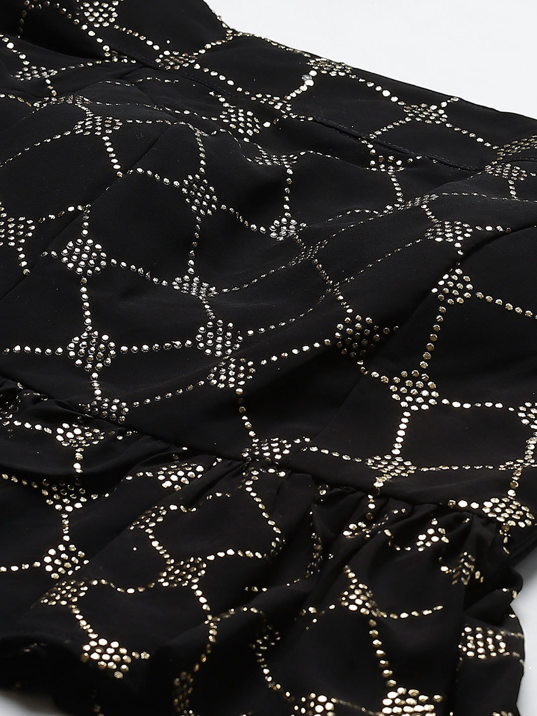 Made to Measure Black Georgette Mukaish Work Lehenga Set with Frilled Blouse & Dupatta