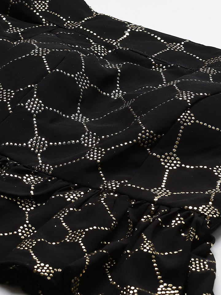 Made to Measure Black Georgette Mukaish Work Lehenga Set with Frilled Blouse & Dupatta