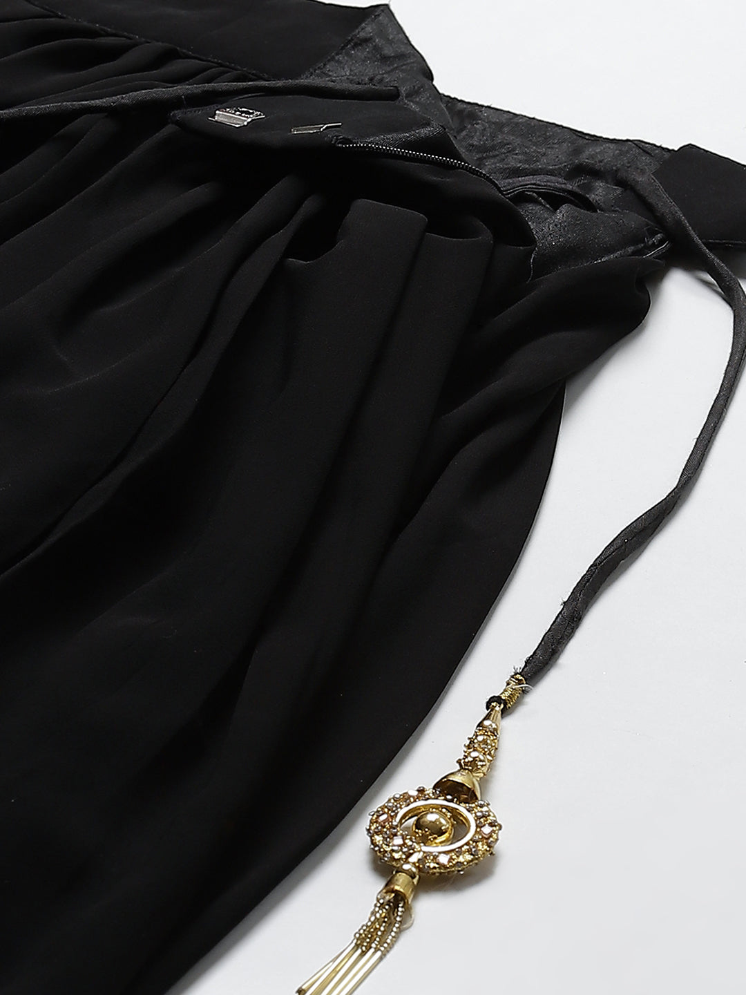 Made to Measure Black Georgette Mukaish Work Lehenga Set with Frilled Blouse & Dupatta