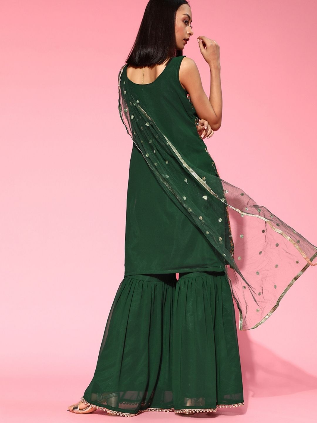 Made to Measure Resham Mirror Embroidery Sharara Suit Set & Beads Embellished Dupatta