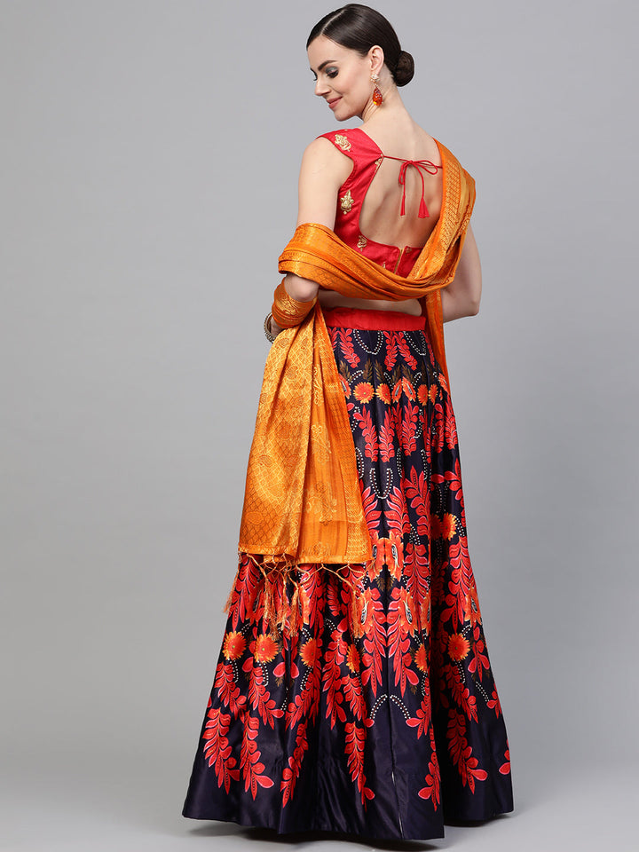 Digital Print Lehenga with Banarasi Dupatta and Embroidered Blouse