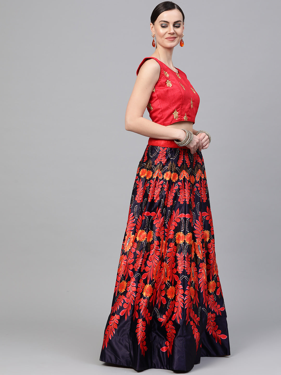 Digital Print Lehenga with Banarasi Dupatta and Embroidered Blouse
