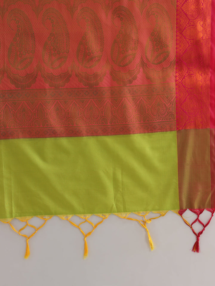 Bright Green Zari Woven Embellished Silk Traditional Saree