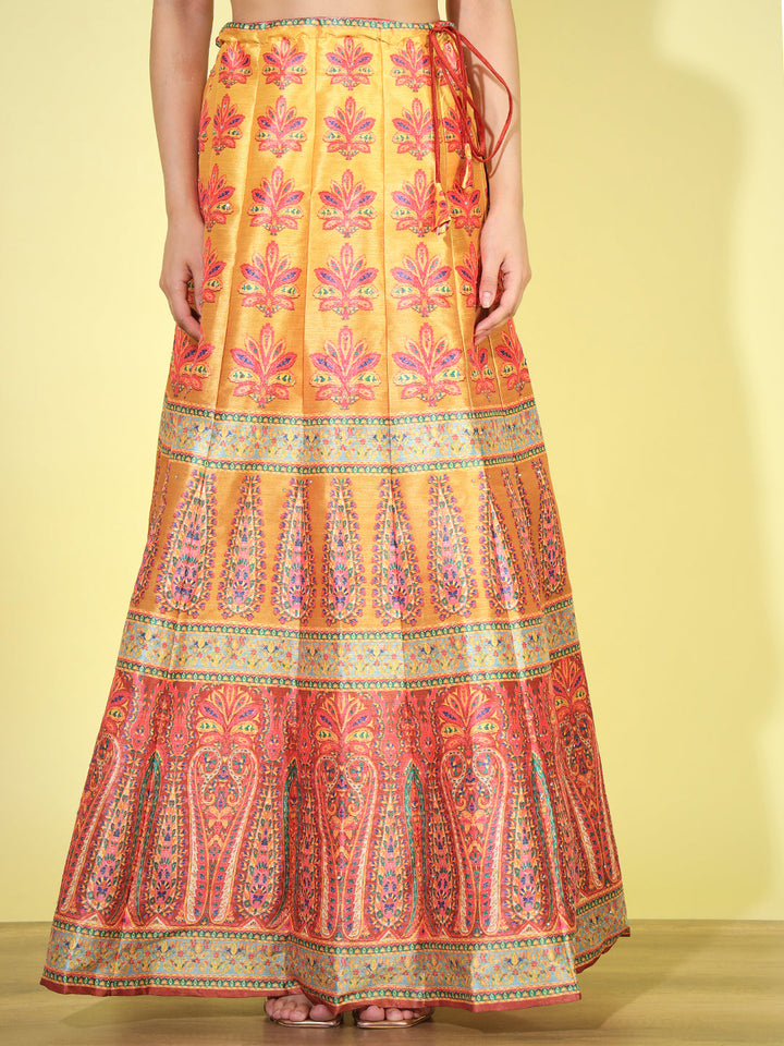 Mustard Yellow Crop Top Lehenga Set with Net Dupatta