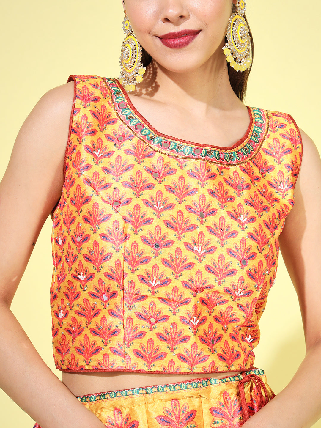 Mustard Yellow Crop Top Lehenga Set with Net Dupatta
