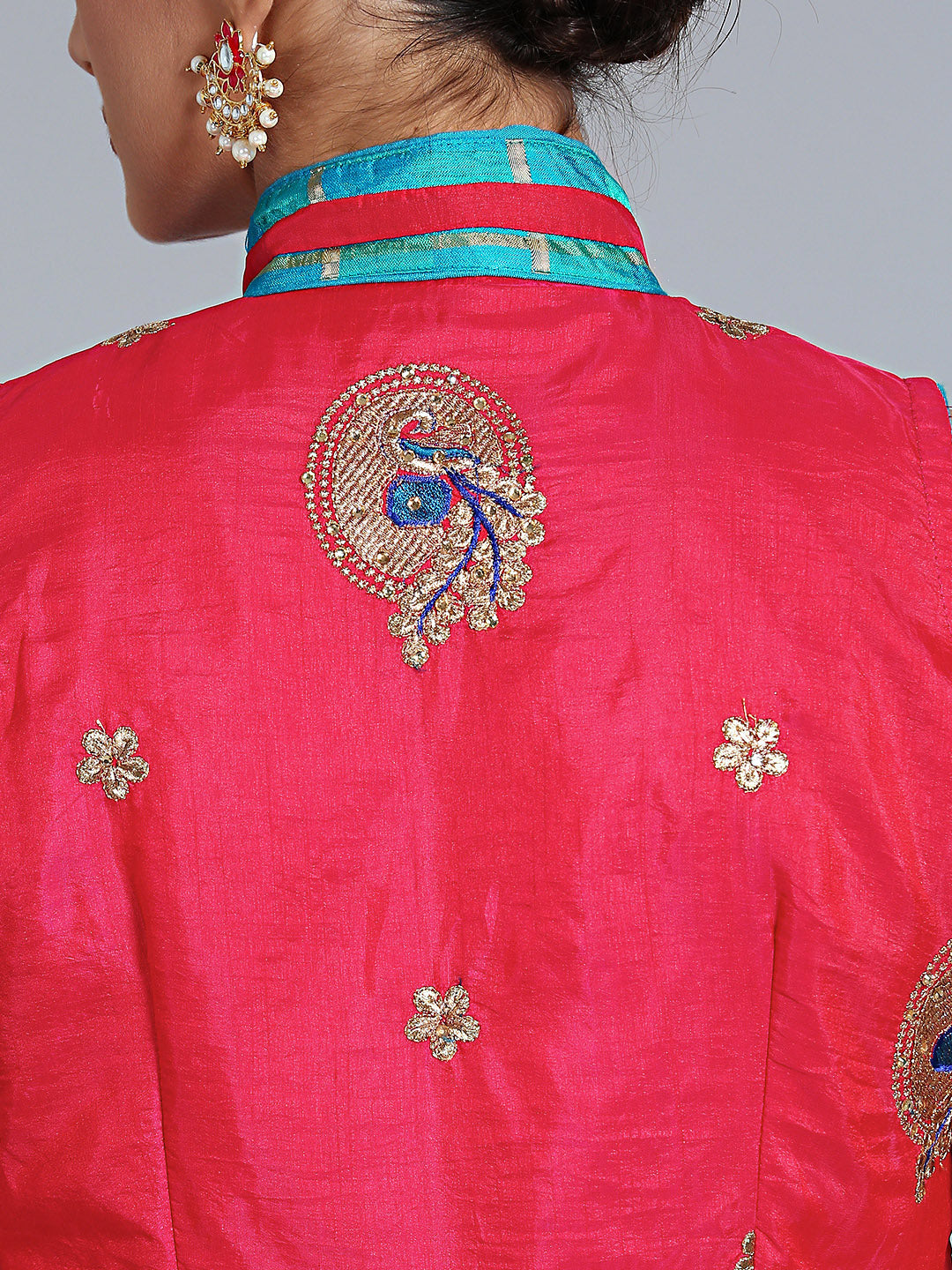 Checkered Gharchola style Saree with Peacock Embroidered Blouse