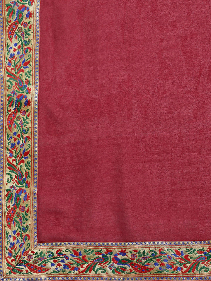 Georgette Saree with Paithani Brocade Border and Peacock Motifs