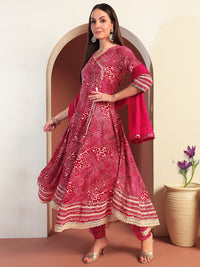 Chhabra 555 Bandhej Print Gota Patti Embellished Angrakha Flared Suit with Schiffli Embroidery Laces