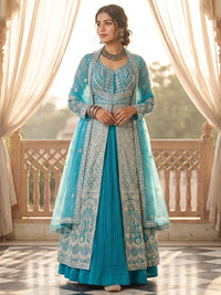 Embroidered Anarkali Suit Set with Organza Dupatta