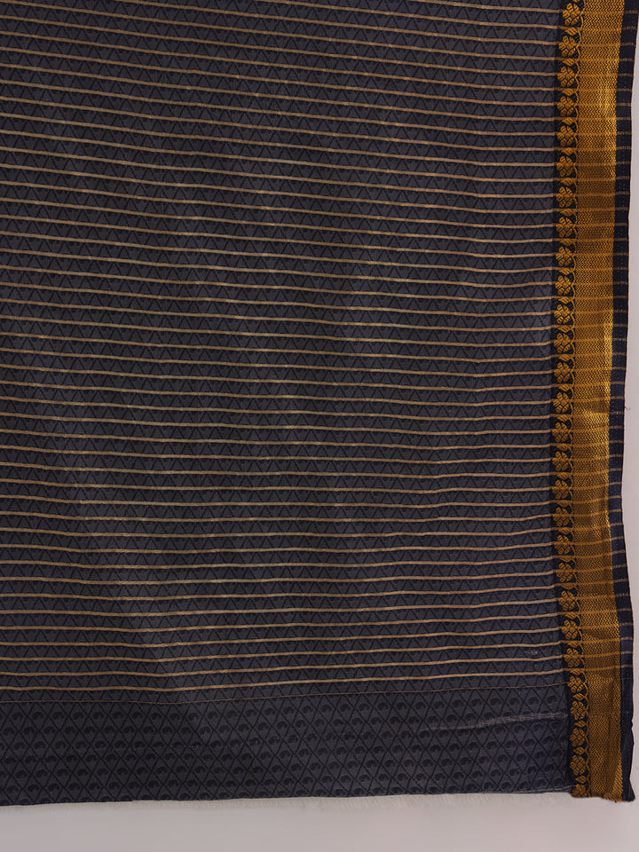 Colorblocked Banarasi Silk Saree with Zari Woven Floral Motifs Border